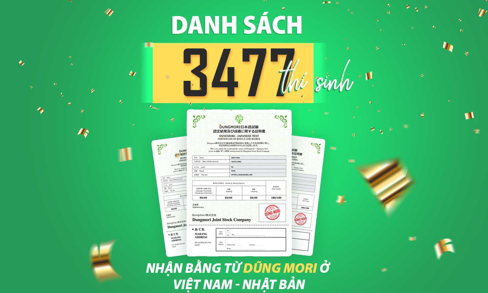 Danh sách 3477 thí sinh thi đỗ kì thi Dũng Mori Japanese Test ngày 05/07